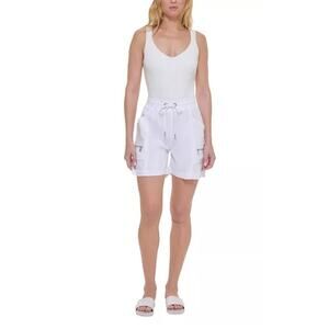 NWT DKNY Linen Blend Cargo Shorts, White, size 1X, Plus Size, Pull-On Drawstring